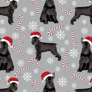 schnauzer dog christmas fabric - santa paws, black schnauzer, giant schnauzer fabric - cute dog, dogs, pet dog fabric - grey