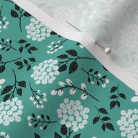 Mary's Floral (jade) Black + White Flower Fabric, SMALLER scale