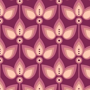 Abstract creamy pink flowers, on dark cherry background