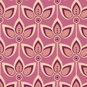 Abstract cream flowers, on a dark pink background