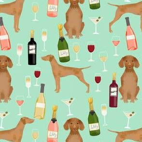 vizsla dog wine fabric - dog fabric, dog breeds fabric, dog wine fabric, wine fabric - mint