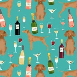 vizsla dog wine fabric - dog fabric, dog breeds fabric, dog wine fabric, wine fabric - turquoise