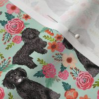 cockapoo floral fabric - black cockapoo dog, dog fabric, dog breeds fabric, dog floral fabric, cockapoo fabric -mint