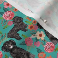 cockapoo floral fabric - black cockapoo dog, dog fabric, dog breeds fabric, dog floral fabric, cockapoo fabric - turquoise