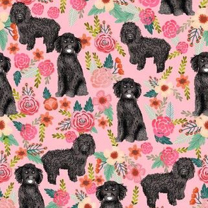 cockapoo floral fabric - black cockapoo dog, dog fabric, dog breeds fabric, dog floral fabric, cockapoo fabric - pink