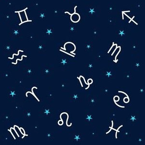 Zodiac Signs with Stars in Blue Sky