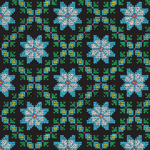 Fair Isle -- Blue Green Pink Yellow on Black-ed-ed