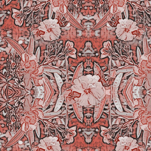 Victorian Oleander Art Nouveau Pattern in Coral & Gray 