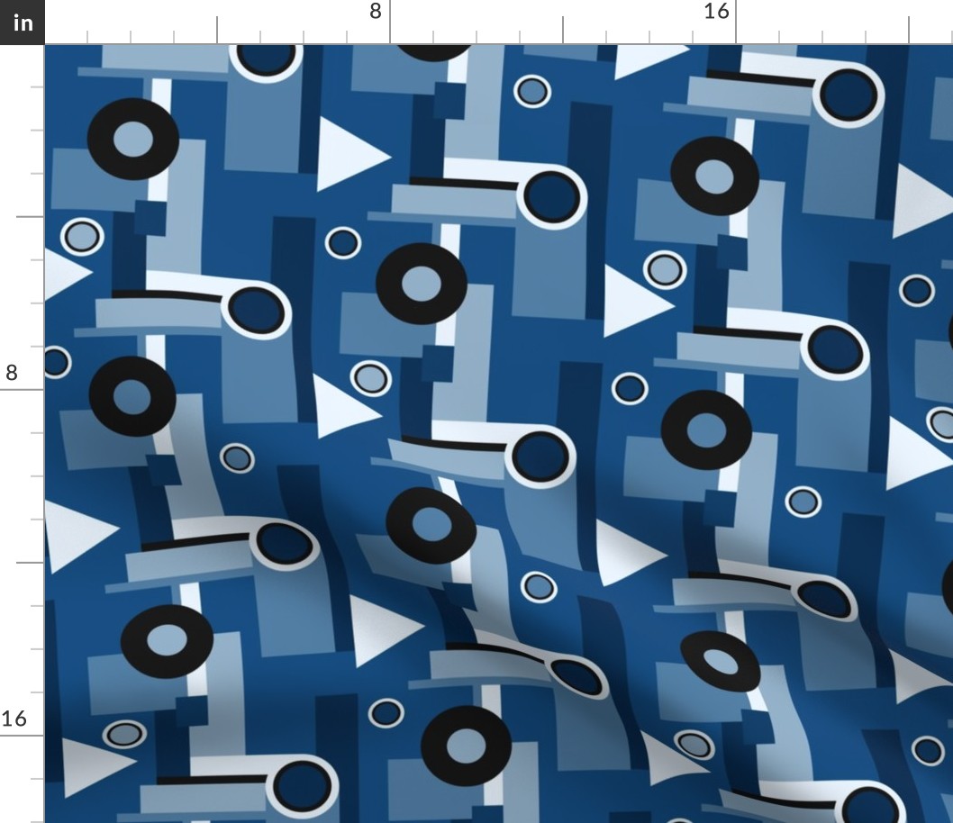 Bauhaus geometric shapes color blocks Blue Wallpaper
