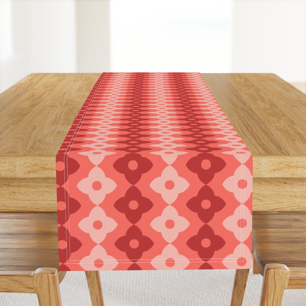 Retro coral red geometric mod flowers stripes