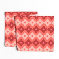 Retro coral red geometric mod flowers stripes