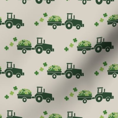 Tractors with Shamrocks (beige) - St Patrick's day  Clovers