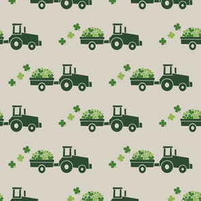 Tractors with Shamrocks (beige) - St Patrick's day  Clovers