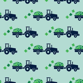 Tractors with Shamrocks (dark mint) - St Patrick's day  Clovers