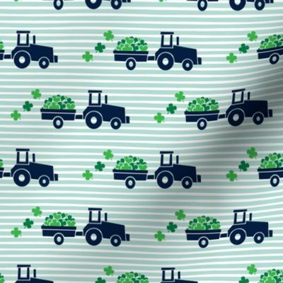 Tractors with Shamrocks (dark mint stripes) - St Patrick's day  Clovers