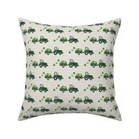 Tractors with Shamrocks (beige stripes) - St Patrick's day  Clovers