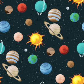 Space fabric with planet images on universe background