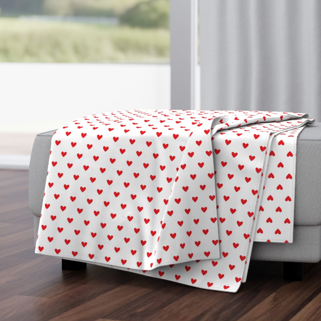 Simple Red Hearts fabric on White Valentines Day  - cute valentines