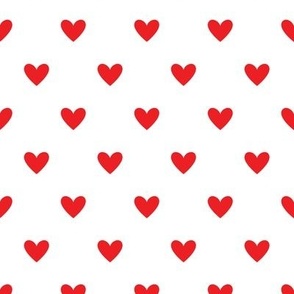 Simple Red Hearts fabric on White Fabric