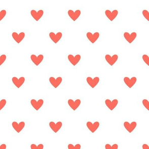 Coral red love hearts fabric on white - cute valentines