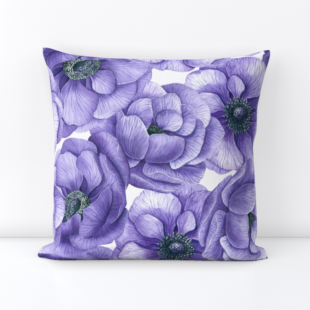 Violet anemone flowers watercolor pattern
