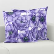 Violet anemone flowers watercolor pattern