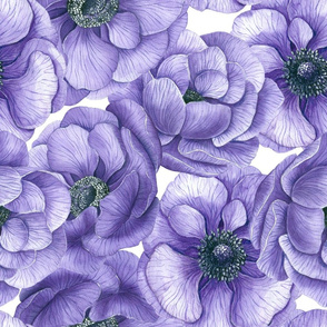 Violet anemone flowers watercolor pattern