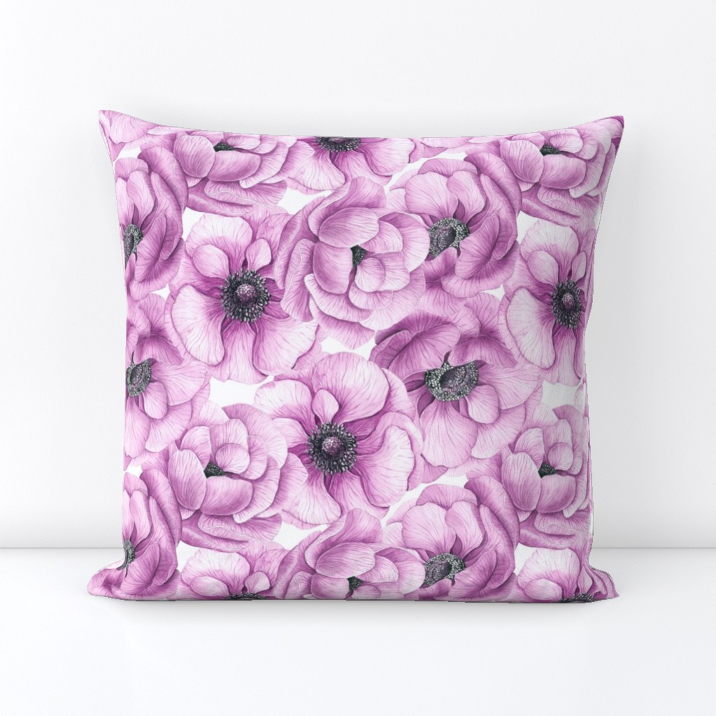 Anemone flowers watercolor pattern