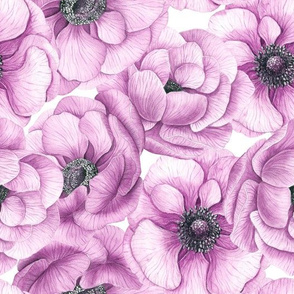 Anemone flowers watercolor pattern