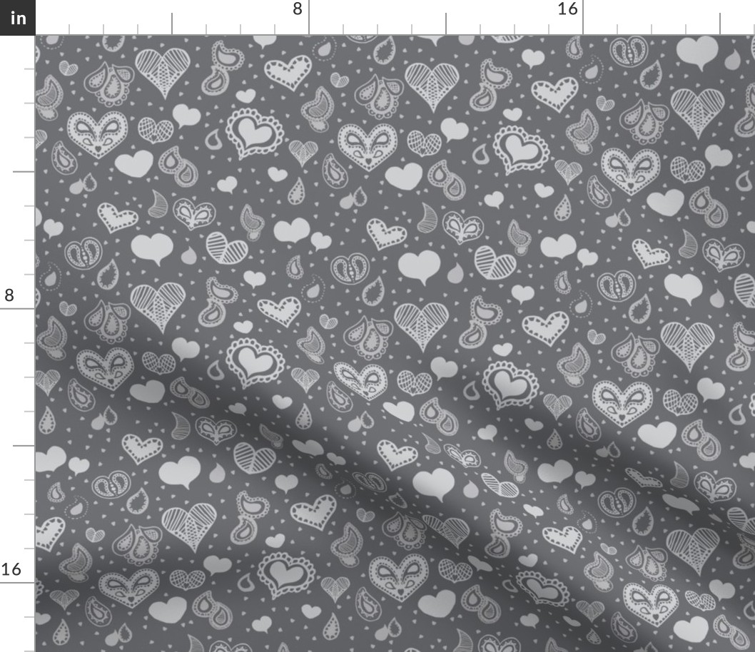 Paisley Heart Patterns Grey