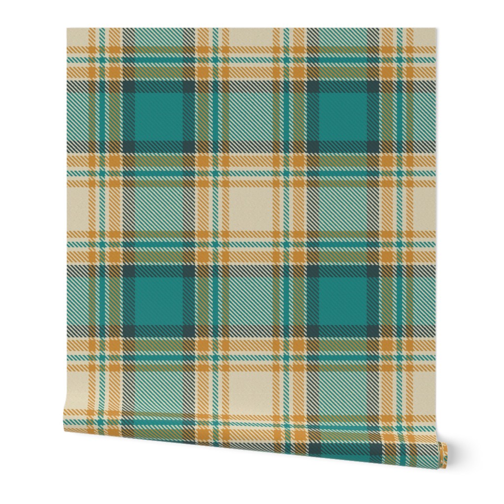 Teal Aqua Orange and Cream Plaid