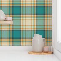 Teal Aqua Orange and Cream Plaid