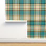 Teal Aqua Orange and Cream Plaid