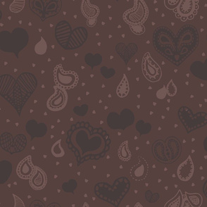 Blue and Brown Paisley Heart Repeat