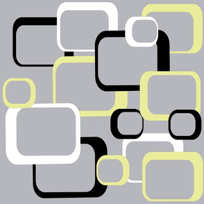 Retro Squares Pattern Yellow Black White Gray