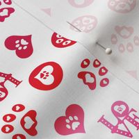 Pitter Patter Pet Paws All Over  Red Pink White 