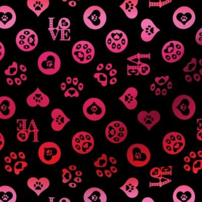 Pitter Patter Pet Paws All Over Red Pink Black 