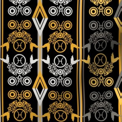 Zodiac signs fish ornamental decor pattern black 