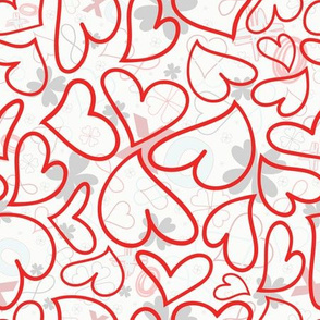 Swoon Hearts - XsOs_RedWithPatternBG_HandDrawnHearts_seaml_Stock