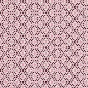 Small scale, Pink rhombuses with wavy lines, on a dark powdery background