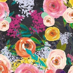 Autumn Blooms Floral Print // Chalkboard (Medium Scale)