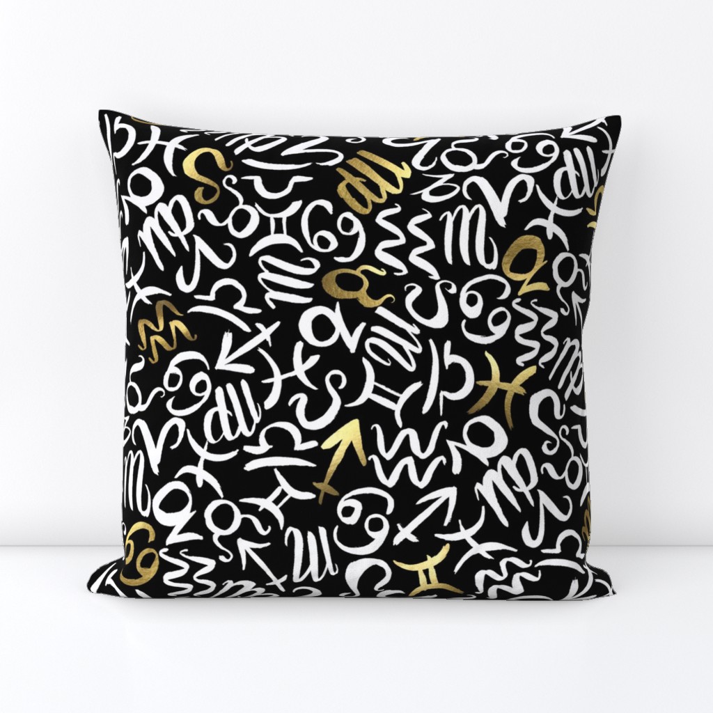 Astrology Symbols - White and Gold on Black