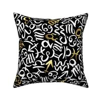 Astrology Symbols - White and Gold on Black