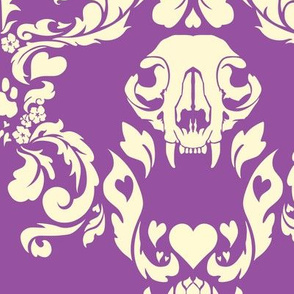 Cat Skull Damask -- Purple/Cream