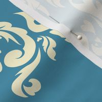 Cat Skull Damask -- Blue/Cream