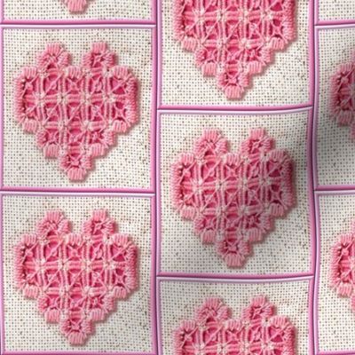 hardanger embroided heart canvas fabric cotton linen 