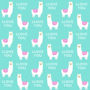 SMALL - llove llama valentines day fabric - love llama fabric, valentines day fabric, cute girls valentines day design -  candy mint