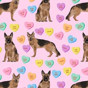 german shepherd dog fabric - german shepherd candy hearts fabric, german shepherd valentines day fabric, valentines day dog fabric, cute pastel hearts -  pink