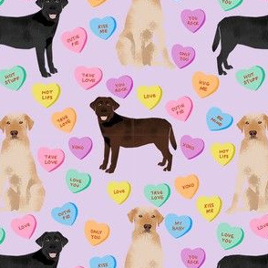 labrador hearts fabric -  candy hearts fabric, dog fabric, labradors valentines day fabric - pastel candy hearts fabric - purple