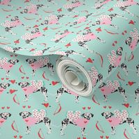 dalmatian cupid dog pattern fabric - dalmatian fabric, love bug fabric, cupid dog fabric, dog fabric, dog valentines fabric -  mint